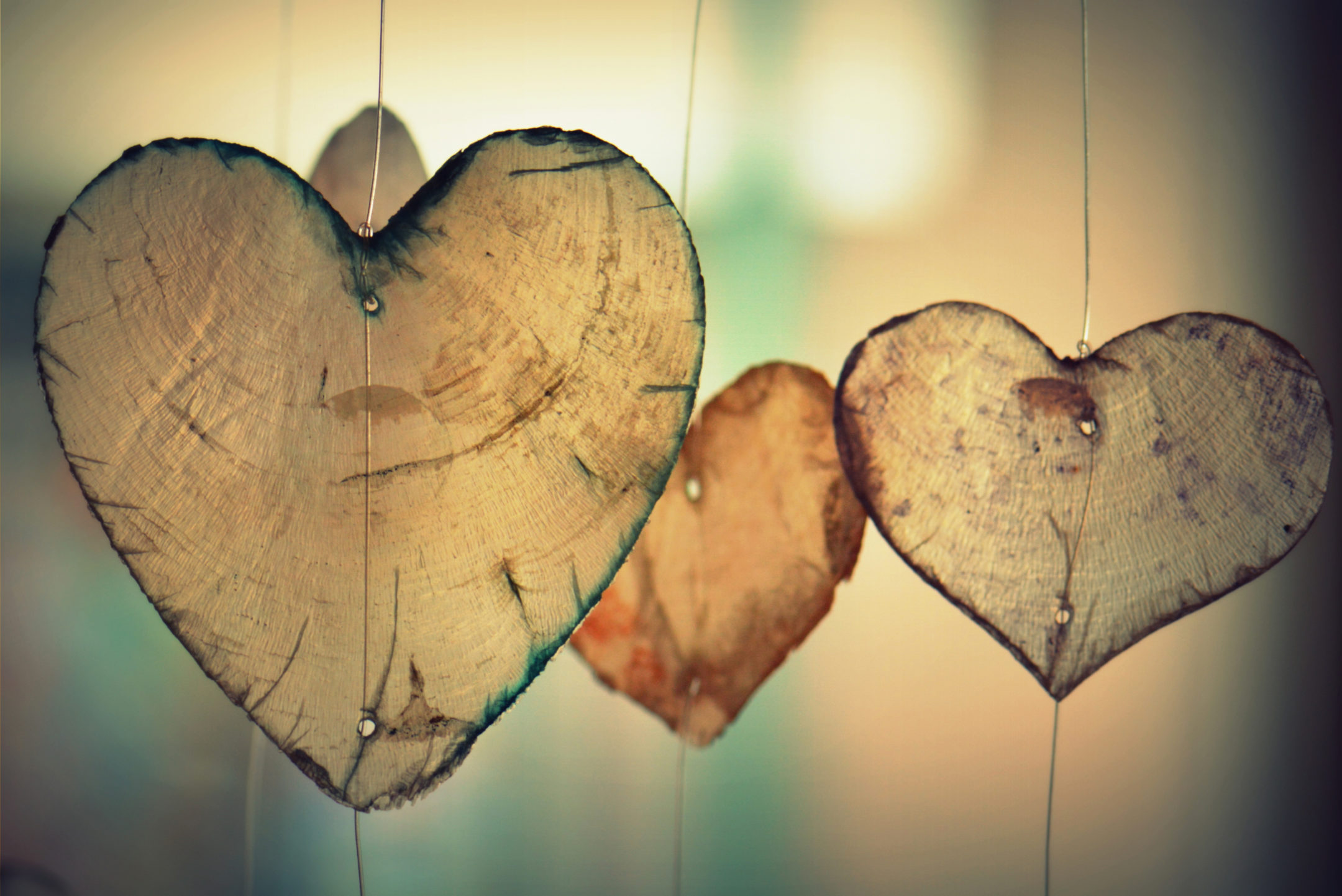 Three hearts made of old wood