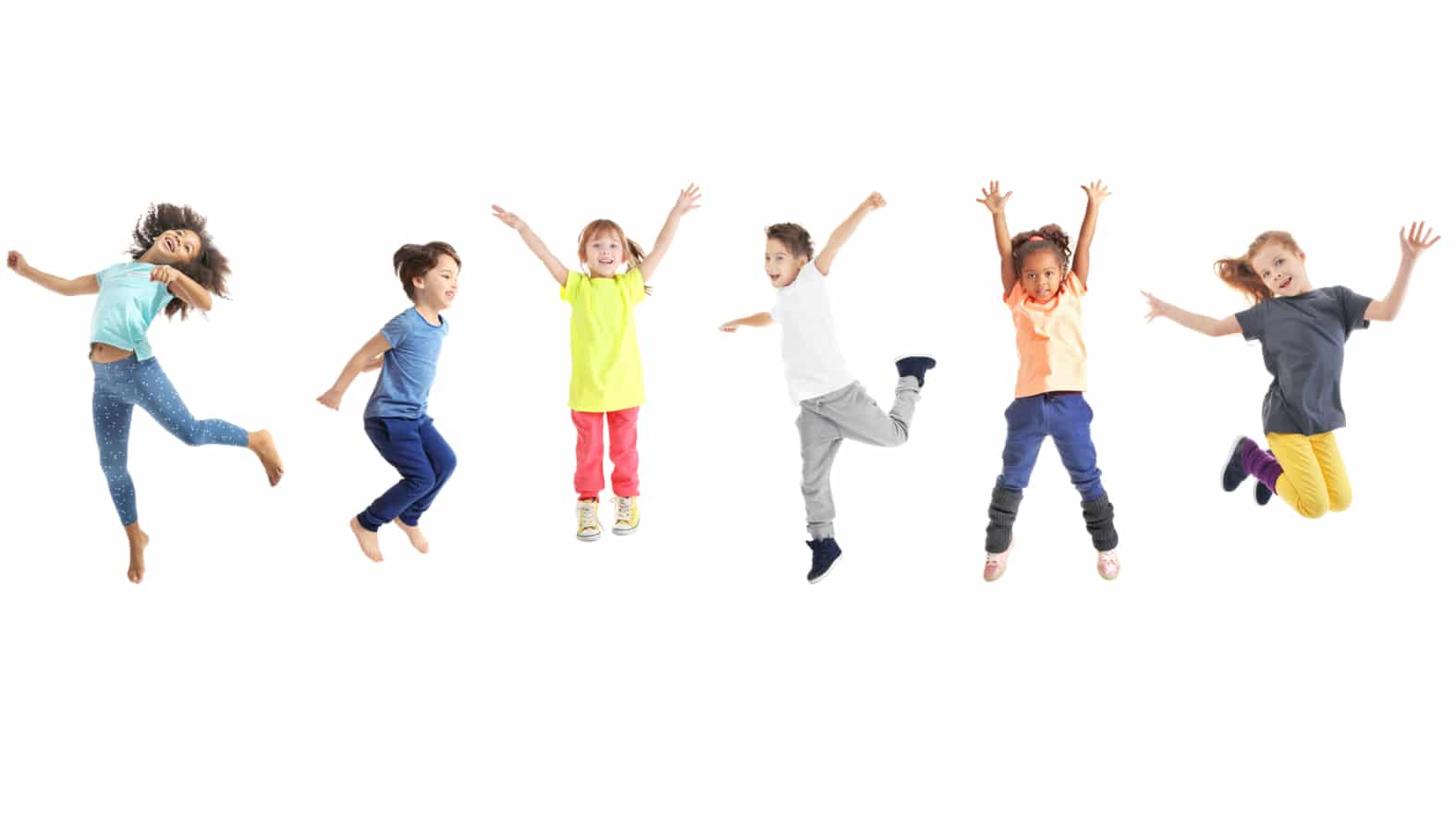 jumping elementary school children