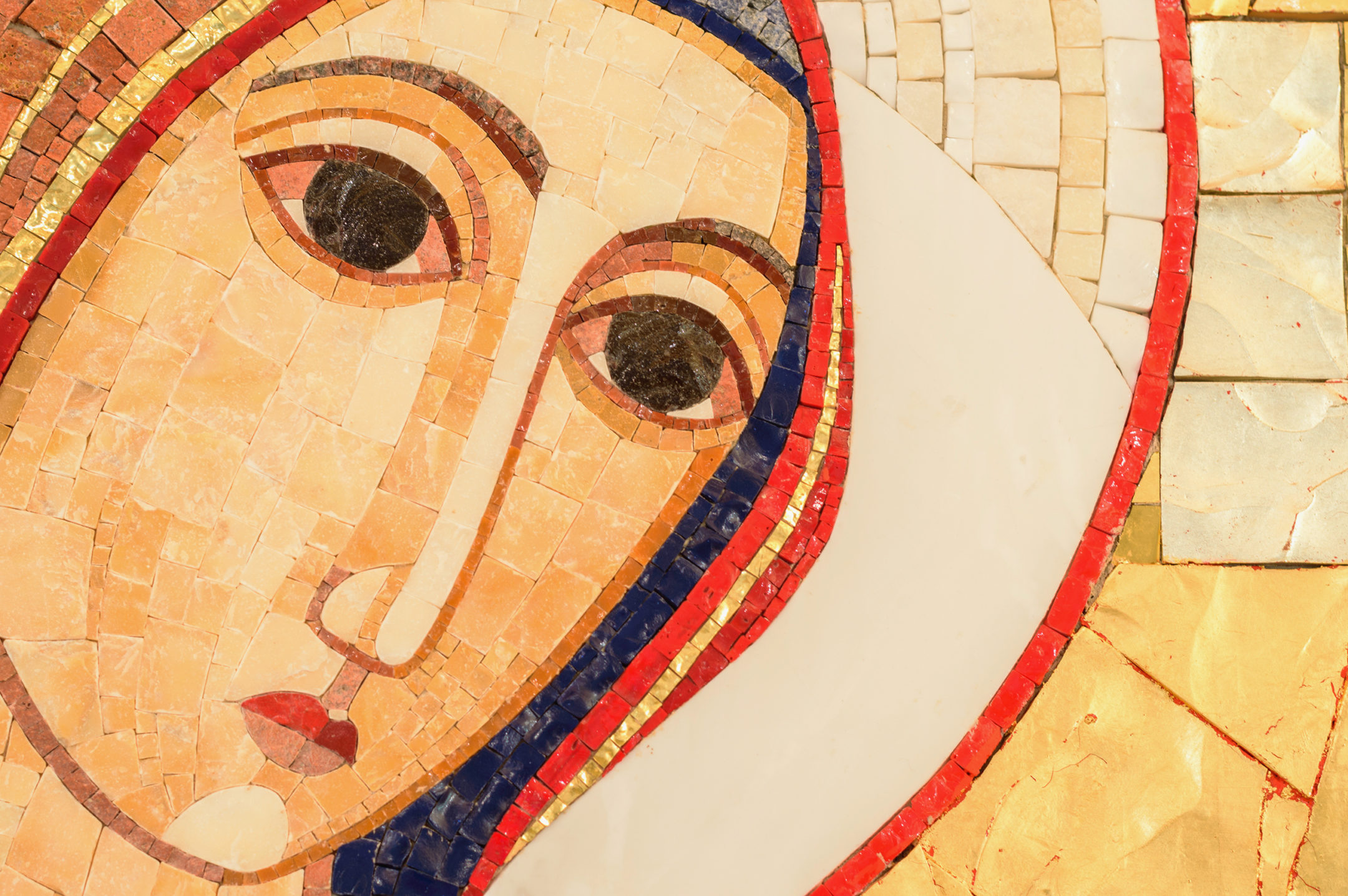 face of a mosaic of the Blessed Virgin Mary