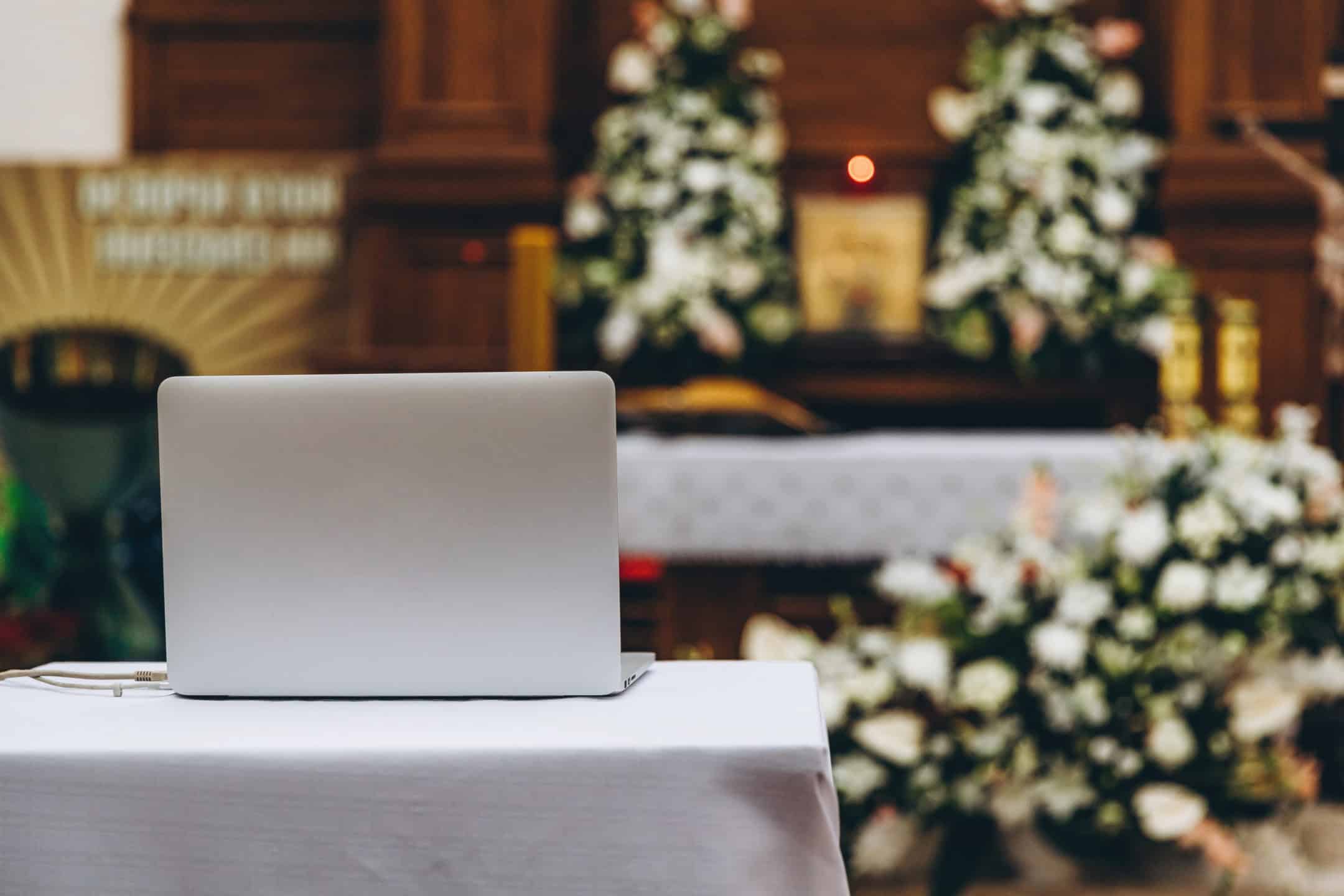 Laptop on the altar