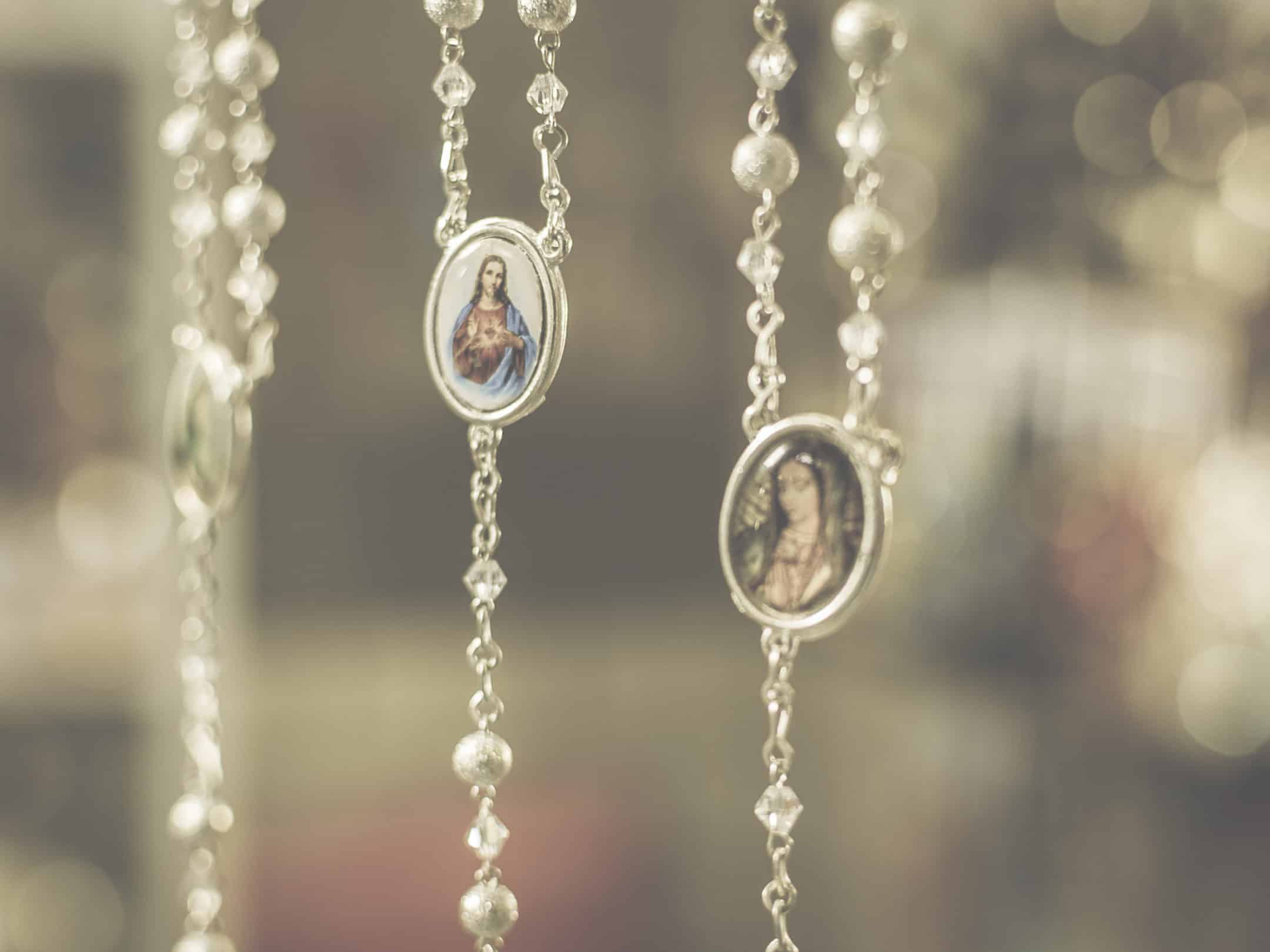 Rosary Beads with image of Jesus and Mary